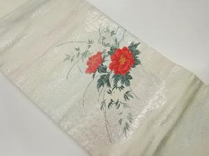 花瓶に牡丹模様織出し名古屋帯